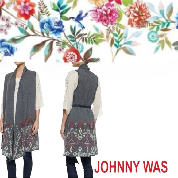 Johnny Was Women’s Tisha Embroidered Gray Cotton Vest Size XL $315 MSRP - Picture 1 of 8